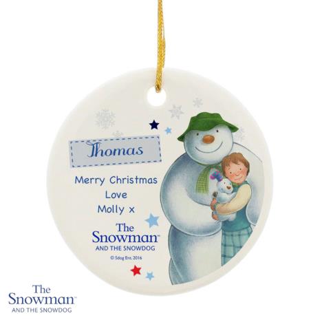 Personalised The Snowman & The Snowdog Blue Decoration £9.99